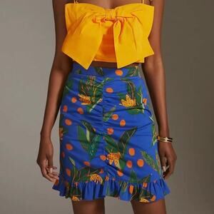 Farm Rio x Anthropologie Ruched Mini Skirt Blue XXS